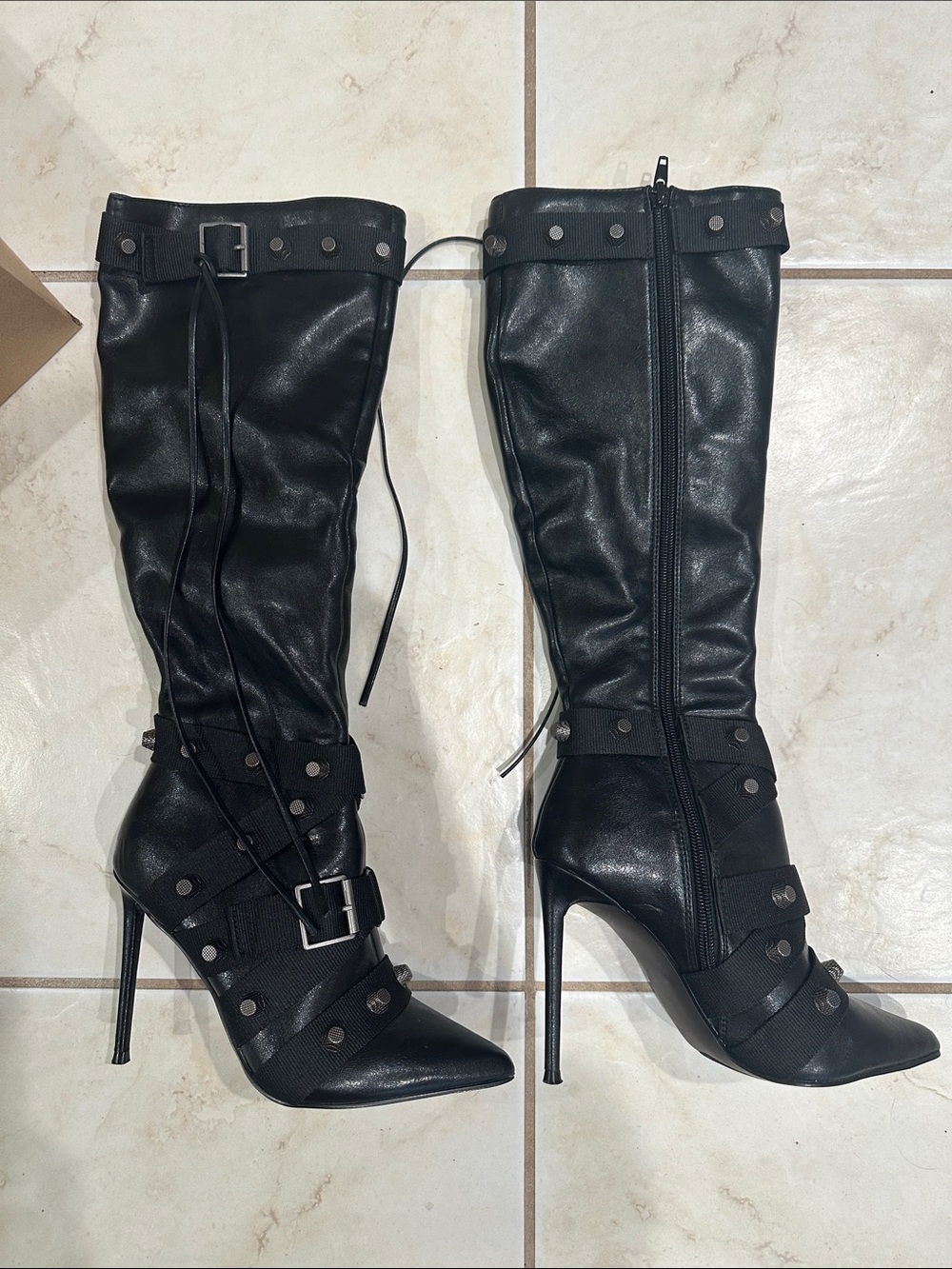 Steve Madden Black Over-the-Knee Stiletto Boots with Buckle Straps